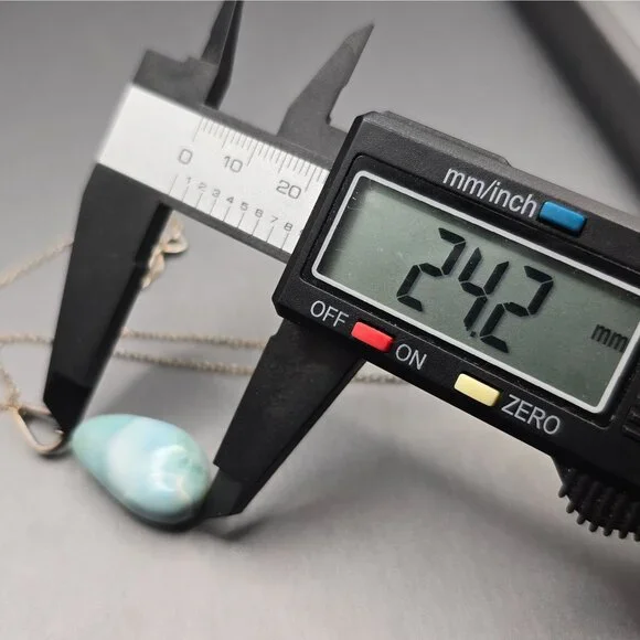 VTG Sterling Silver Larimar Pendant Necklace 18" Teardrop Signed F 6.79g - Picture 8 of 15